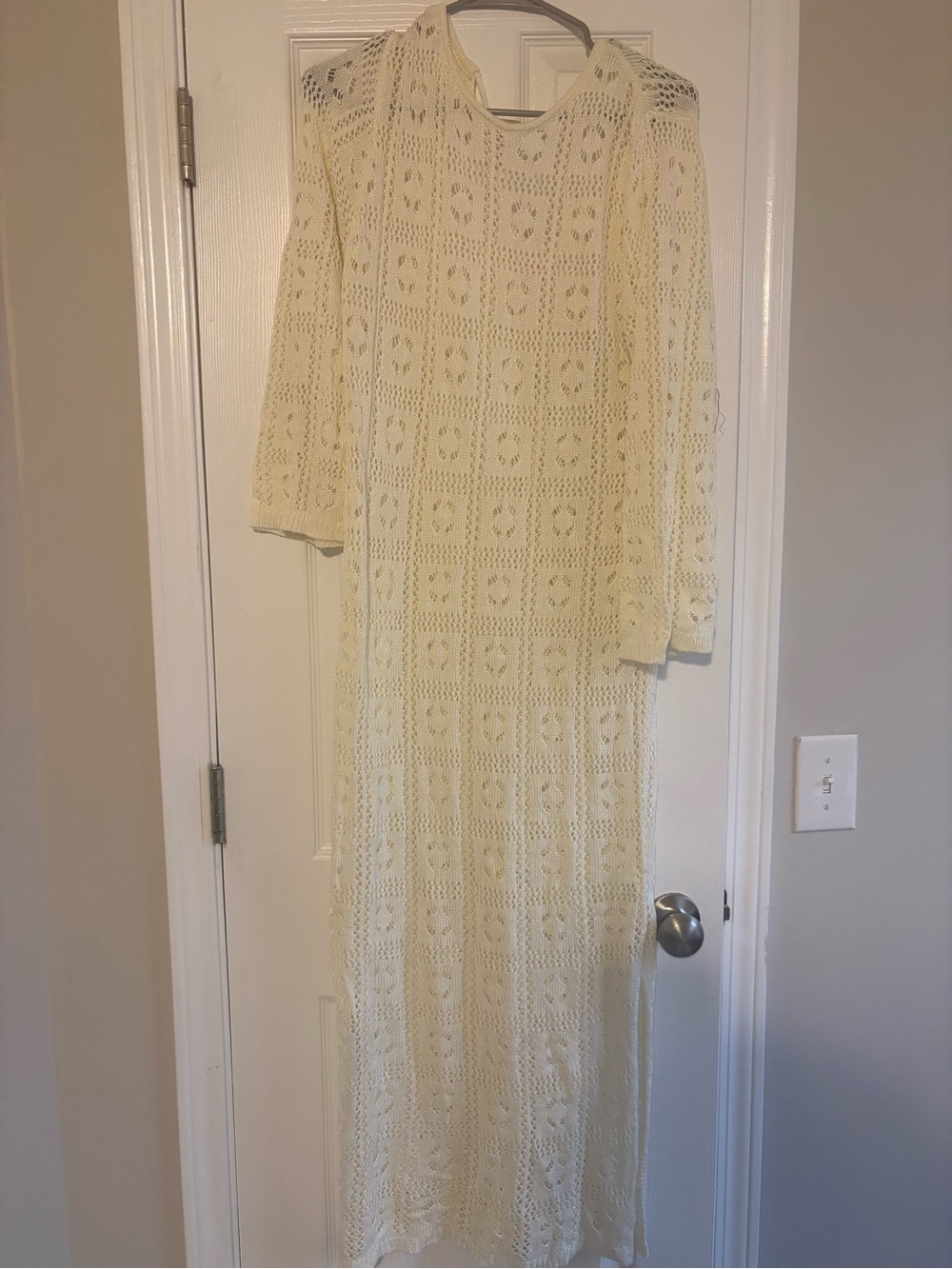 Pink Lily Cream Crochet Maxi Dress with Long Sleeves-swimsuit coverup
